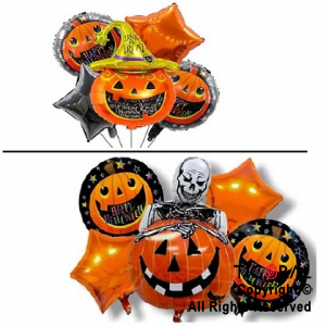 SET DE GLOBOS METALIZADO HALLOWEEN CALABAZA 5 UNIDADES X 1